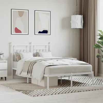 Produktbild von vidaXL Bettgestell mit Kopfteil Metall Weiß 120x200 cm - Bettgestell - Bettgestelle - Bettrahmen - Bett