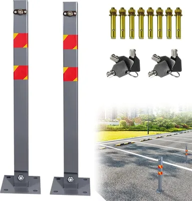 Produktbild von ACXIN 2 kusy závory na parkovisko Skladací parkovací stĺpik s 3 kľúčmi Štvorcový stĺpik s výstražnými pruhmi