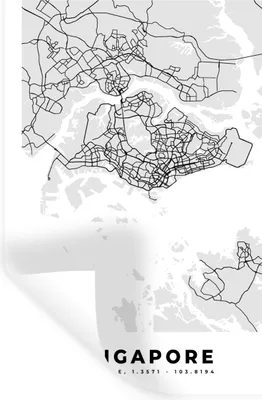 Produktbild von MuchoWow® Wandtattoo Wandsticker Wandaufkleber Singapur - Karte - Stadtplan - Schwarz und weiß - Karte 60x90 cm Selbstklebend und Repositionierbar - Sticker - Dekorfolie
