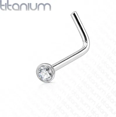 Produktbild von Nasenstecker Titan: Nasenpiercing Stecker gebogen mit Kristall 20g 0.8 mm