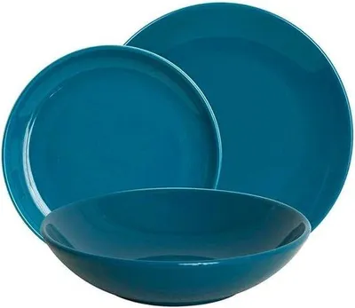 Image de Set de serviettes en porcelaine pour 6 personnes | Doux au toucher, bleu, pour un usage quotidien | Lavable au lave-vaisselle, 18 pièces | Assiettes plates, assiettes creuses et assiettes à dessert | Idéal pour les familles