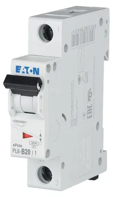 Produktbild von Eaton Leitungsschutzschalter B20 1-polig PL6-B20/1 für DIN-Schienenmontage
