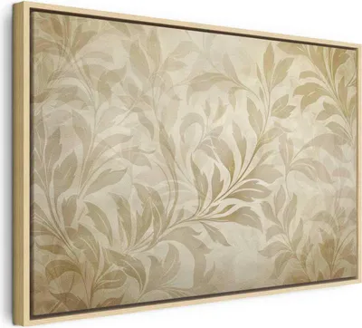 Produktbild von Italienischer Leinwand Leinwandbild - Botanical Motif with Leaves and Vines in Sand Colors 60x40 cm Muster f-H-10020-b-a