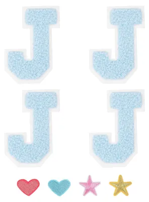 Produktbild von Chenille-Buchstaben-Aufnäher - Zum Aufbügeln - Für Kleidung und Textilien - Hellblau - Buchstabe J