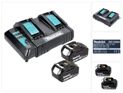 Zdjęcie produktu dla Zestaw Makita Power Source Kit 18 V z akumulatorem 2x BL 1840 B 4,0 Ah ( 197265-4 ) + podwójna ładowarka DC 18 SH ( 199687-4 )