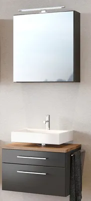 Produktbild von Unterbecken-Set Gästebad Handwaschplatz Badset Waschplatz Badmöbel "Davos II" Graphit/Grau-Matt
