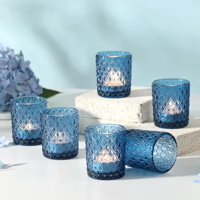 Produktbild von 12 Stück Blaue Teelichtgläser, stilvolle Teelichthalter für Dekoration
