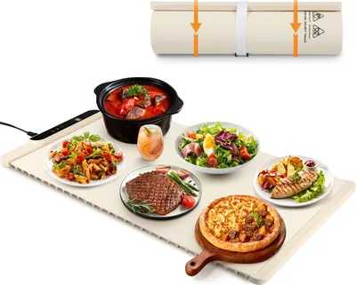 Produktbild von Jayseuw 65x38cm Faltbare Elektrische Food Warming Mat Electric Warming Rollable Silicone Heating Mat für Partys Versammlungen Alltäglicher Gebrauch EU-Stecker 240W beige
