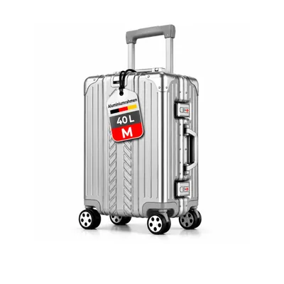 Produktbild von WINLIFE® 53cm Reisekoffer Größe M – Hartschale, Aluminiumrahmen, TSA-Zahlenschloss, 4 Rollen, Leichtgewicht Trolley, Handgepäck Koffer Silber