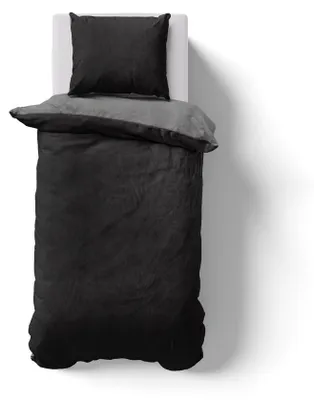 Produktbild von Flausch Wende Bettwäsche 135x200 80x80 cm Cashmere Touch Plüsch Schwarz-Grau