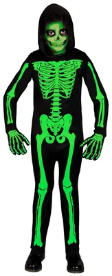 Productafbeelding van Halloween skelet kinder kostuum | zwart-groen - UV maat: 140