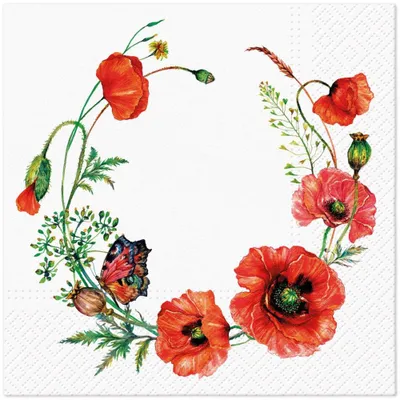 Produktbild von 20 Servietten Poppy Aesthetic - Mohnblumen im Kranz 33x33cm