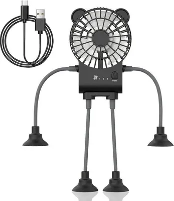 Image de Ventilateur de bureau USB - rechargeable - 3 vitesses avec port USB et support pour téléphone - idéal pour le bureau, la voiture, les voyages et la maison