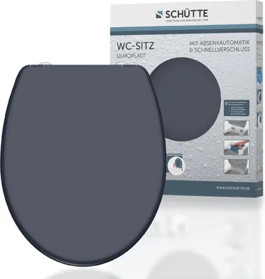 Produktbild von Schütte WC-Sitz Duroplast Anthrazit O-Form, Absenkautomatik, Schnellverschluss, bruchsicher, kratzfest, Steckbefestigung, einfache Montage, hygienisch, universelles Standardmaß