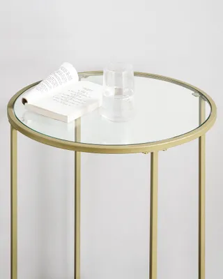 Produktbild von VASAGLE Beistelltisch, kleiner Glastisch, robustes Hartglas, rund, Ø 50 cm, Gold