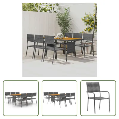Immagine prodotto di The Living Store 7 pezzi. Set da pranzo da giardino Poly Rattan Grigio