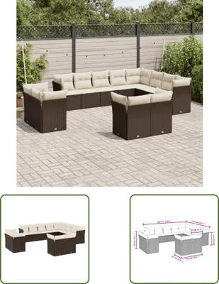 Produktbild von The Living Store 12-tlg. Garten-Sofagarnitur mit Kissen Braun Poly Rattan