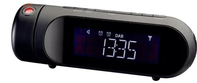 Productafbeelding van DAB+/FM wekkerradio met projectie, USB-oplaadpoort en twee alarmen, zwart