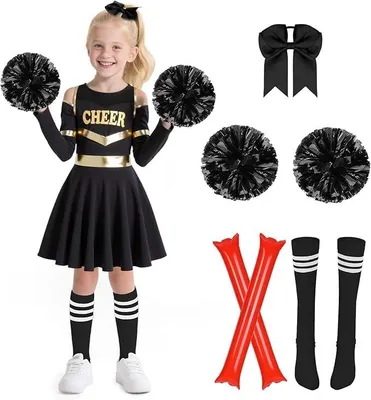 Cheerleading-Set für Kinder, Kostüm mit Pompons, Socken, Haarschleife