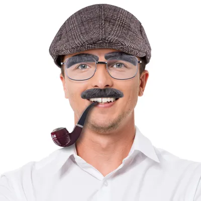 Produktbild von Kostüm Set Alter Mann Opa Großvater 4-teilig Kappe Brille Augenbrauen Pfeife