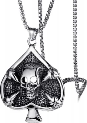 Produktbild von Spaten Totenkopf Karte Halskette Silber Kette 353