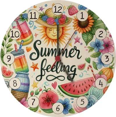 Produktbild von Sonne und Sommer Wanduhr aus MDF mit Spruch Summer feeling