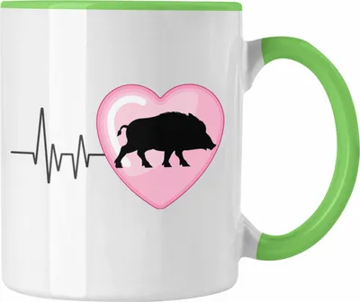 Produktbild von Trendation - Wilschwein Herzschlag Tasse Geschenk für Jäger Jagd Hobby Geschenkidee (Grün)