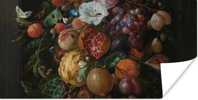 Produktbild von MuchoWow® Poster Früchte und Blumen - Gemälde von Jan Davidsz. de Heem 150x75 cm - ohne Rahmen