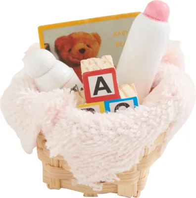 Produktbild von HobbyFun Miniatur Babykörbchen 2.7cm Puppenhaus Deko 1 Stück Puppen Zubehör