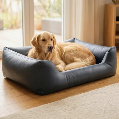 Produktbild von 4L Textil Mario Orthopädisches Hundebett aus Kunstleder dunkelgrau 100x70 cm Memory Foam Komfortabel Pflegeleicht Für Mittelgroße Hunde