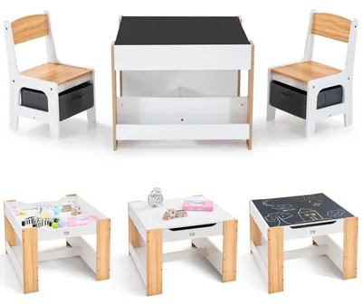 Produktbild von Baby Vivo Kindersitzgruppe mit multifunktionalem Tisch und 2 Stühlen aus Holz - Mia
