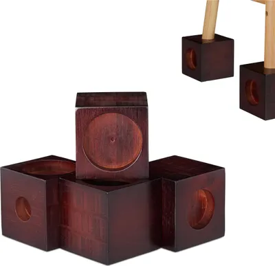 Obrázek produktu pro Relaxdays Bambusová podložka pod nábytek, sada 4 kostek, podložka pod stůl, podstavec, podložka pod židli, výška 9,4 cm, tmavě hnědá