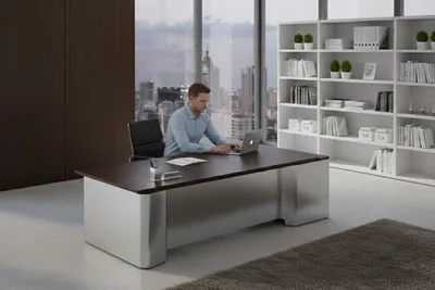 Produktbild von Eleganter Schreibtisch aus Holz und Metall mit modernen Akzenten