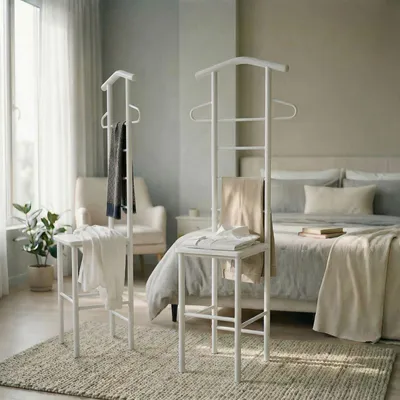Produktbild von Herrendiener JIVO Kleiderständer Garderobenständer im 2er-Set, Metall weiss und MDF in weiss
