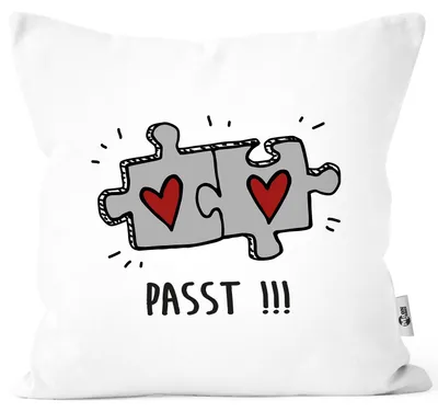 Produktbild von Kissenbezug Passt!!! 2 Puzzleteile Geschenk Liebe Beziehung Jahrestag Valentinstagsgeschenk Weihnachtsgeschenk Moonworks® weiß unisize