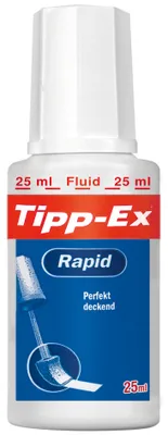 A bottle of Tipp-Ex correction fluid with its cap on, shown against a white background.