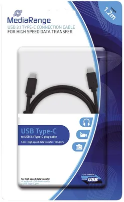 Produktbild von MediaRange MRCS161, 1,2 m, USB C, USB C, USB 3.2 Gen 1 (3.1 Gen 1), Männlich/Männlich, Schwarz