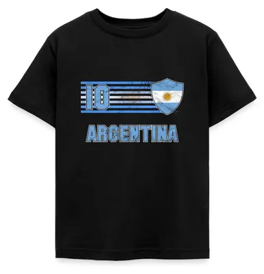 Produktbild von Spreadshirt Argentinien Flagge | Argentinien Wappen Kinder T-Shirt, 122/128 (7-8 Jahre), Schwarz