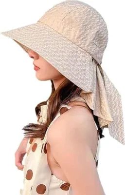 Produktbild von Breitkrempiger Sonnenhut für Damen mit Nackenschutz, Garten- und Fischerhut, faltbarer Sommerhut für Strand und Outdoor