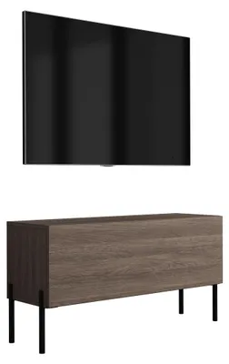 Image de Meuble TV, pieds noirs, façade en chêne "Dunin", dimensions : 100 x 32 x 52 cm