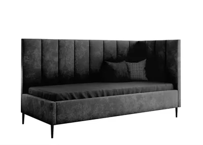 Produktbild von ARES MEBLE Modernes Kinderbett INEZ - Baby Bett - Bett zum Kinderzimmer, mit Bettzeugfach - Velour (Schwarz, 90x200 cm)