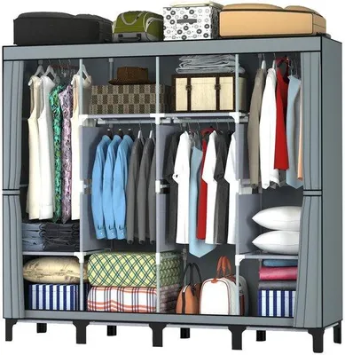 Produktbild von Ibenzoa® Stoffkleiderschrank – geräumige Aufbewahrung 172×130×45 cm mit Stoffbezug, verstärktem Gestell (5,2 x 0,8 inch) und hoher Bodenbasis