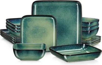 Immagine prodotto di Set di stoviglie per 4 persone - Quadrato - 16 pezzi - Stoviglie - Verde - Vetroceramica