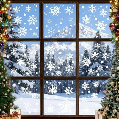 Immagine prodotto di Decorazioni natalizie per finestre, 9 fogli, adesive, a forma di fiocchi di neve