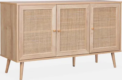 Produktbild von sweeek - Sideboard mit Holzoptik und Rohrgeflecht 120 cm - Natur