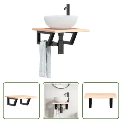 Produktbild von The Living Store Waschtischplatte mit Halterung Stahl und Massivholz Eiche