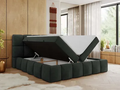 Produktbild von MKS MEBLE Boxspringbett, Doppelbett NIRA mit dekorativem Kopfteil, Multipocket-Matratze und Topper, Polsterbett mit Bettkästen - 200 x 200 cm - H3 - Dunkelgrau Struktur