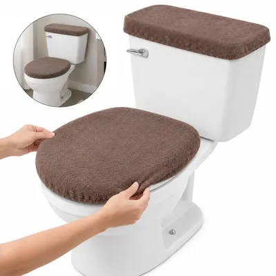Produktbild von Samt Toilettensitz Bezug, grau, weich & kuschelig, maschinenwaschbar, rutschfest, universell passend für die meisten Toilettensitze