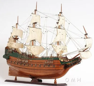Produktbild von Casa Padrino Luxus Flaggschiff Batavia Braun / Mehrfarbig 94 x 26,7 x H. 74,3 cm - Handgefertigtes Niederländisches Deko Schiff Holzschiff Segelschiff