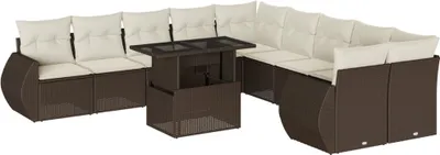 Produktbild von 11-tlg. Garten-Sofagarnitur mit Kissen Braun Poly Rattan